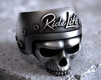 Aride Life Skull Ring, 925 Sterling Silver Gothic Biker Jewelry, Handmade Mens Rocker Ring, Unique Gift for Him, Punk Rock Skeleton Ring