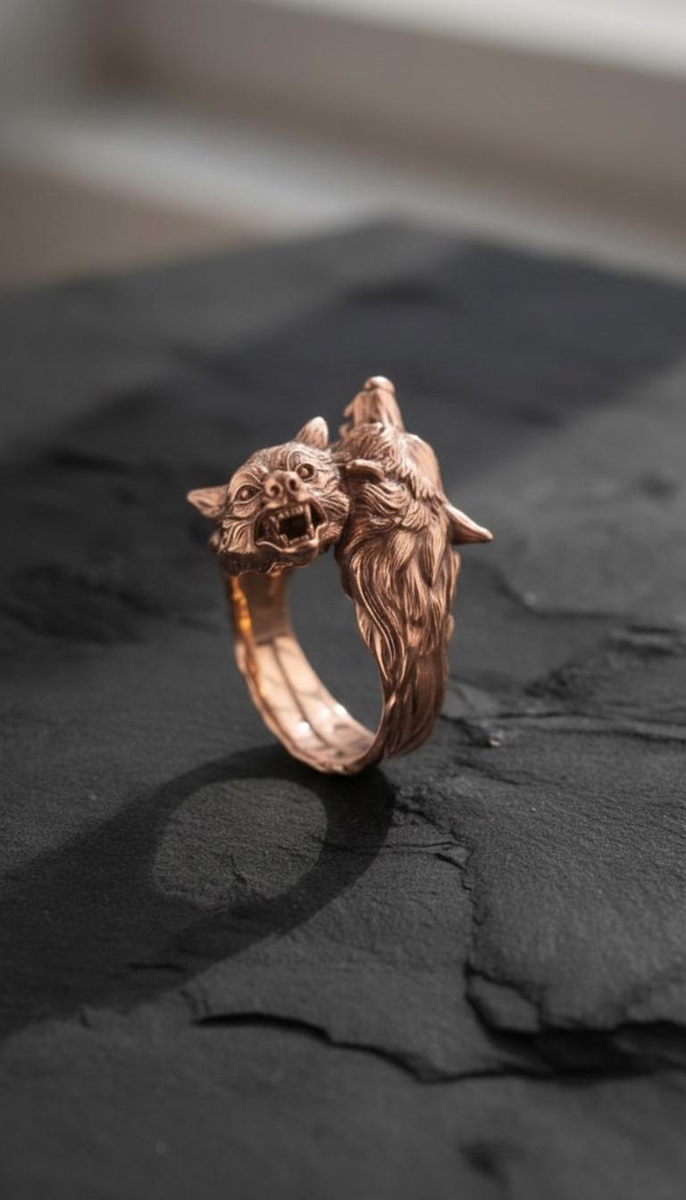 Anello a forma di lupo in argento sterling ossidato: gioielli da motociclista gotico - Italia