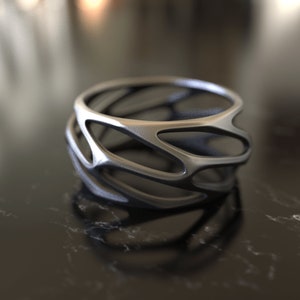 Parametric Design Handmade Sterling Silver Men Brutal Ring, Silver Men Wedding Ring, Men Wedding Band, Ornament Men Ring Minimalist Ring image 1