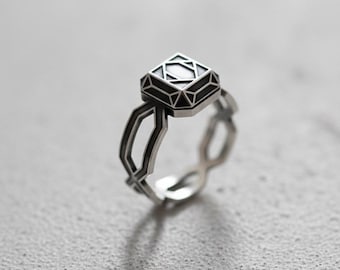 Bague en argent sterling 925 d'inspiration naine, artisanat fantastique fait main, création artisanale unique, cadeau idéal pour les amateurs de mythes et de légendes