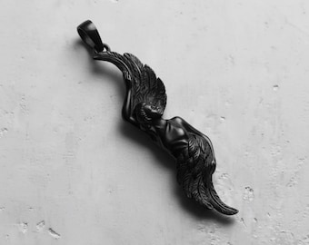 925 Sterling Silber Gefallenen Engel Anhänger Schwarz Rhodium Plated Mythologie Ikarus Halskette Gothic Statement Schmuck Unisex Geschenk