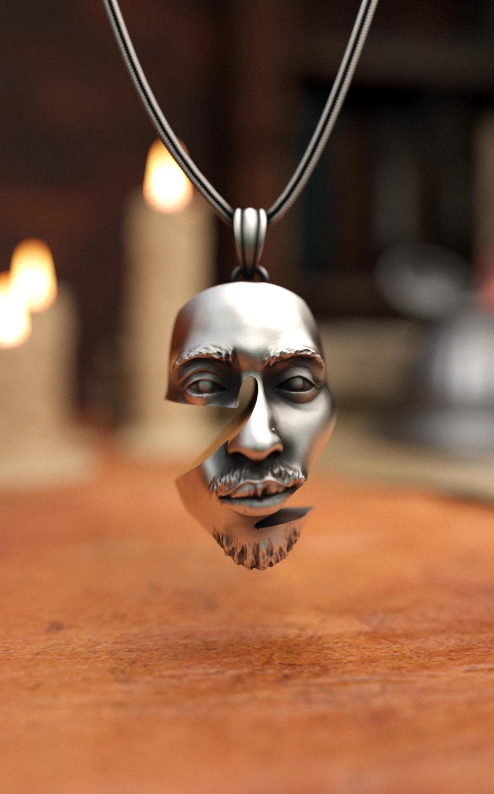 Tupac Shakur Pendant, 925 Sterling Silver Hip Hop Legend Necklace, Handcrafted Artisan Jewelry, Unisex Music Enthusiast Gift Statement Piece