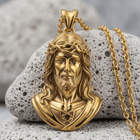 Jesus Christ Pendant Crown of Thorns Luxury, Jesus Head Necklace