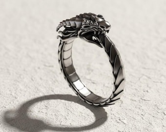 Ouroboros Dragon Handmade Sterling Silver Men Ring, Ouroboros Serpent Mythology Ring, Dragon Silver Men Jewelry, Silver Unique Ring For Men