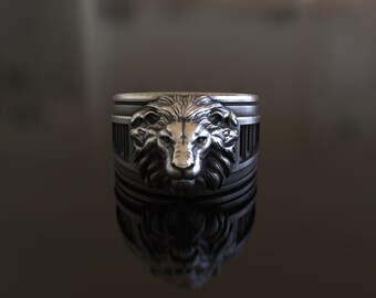 Silver Lion Ring, Lion Head Mens Ring, Silver Bull Ring, Silver Shield Mens Ring, Oxidized Lion Ring, Pinky Lion Ring, Silver Mens Gift Ring