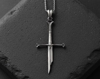 Broken Sword Pendant Oxidized Silver: Elven Warrior Necklace, Fantasy Knight Jewelry | 925 Sterling Silver, Handmade Gift | Unisex