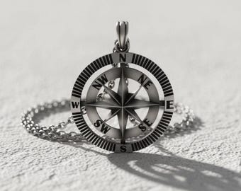 Stunning Compass Necklace, Real Silver Compass Pendant, Handmade North Star Men Necklace, Minimalist Jewelry, Nautical Necklace, Men Gift