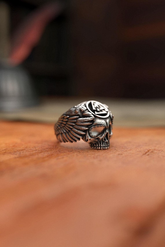 Odin Viking Skull Ring 925 Sterling Silver Norse Mythology Inspired  Handmade Artisan Crafted Unique Jewelry for Men and Women Nordic Gift