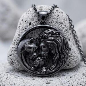 Löwenfamilien-Anhänger-Halskette, Sterlingsilber, Tieranhänger, Mutter-Vater-Junges-Schmuck, handgefertigtes 925er-Silber-Wildtiergeschenk, poliertes Familienband Bild 10