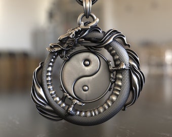 Ying Yang Dragon Pendant, 925 Sterling Silver Necklace, Balance & Power, Handcrafted Art, Unique Gift, Eastern Philosophy, Artisan Crafted