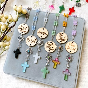 Glass Cross Bible Message Car Charm, Crystal Glass Beaded Cross Hanging Car Charm, Car Accessories, Church Gifts
