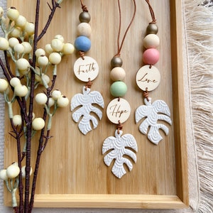 Handmade Essential Oil Car Diffuser, Polymer Clay Leaf Hanging Car Charm, Car Accessories, Faith Hope Love, Wooden Car Charm
