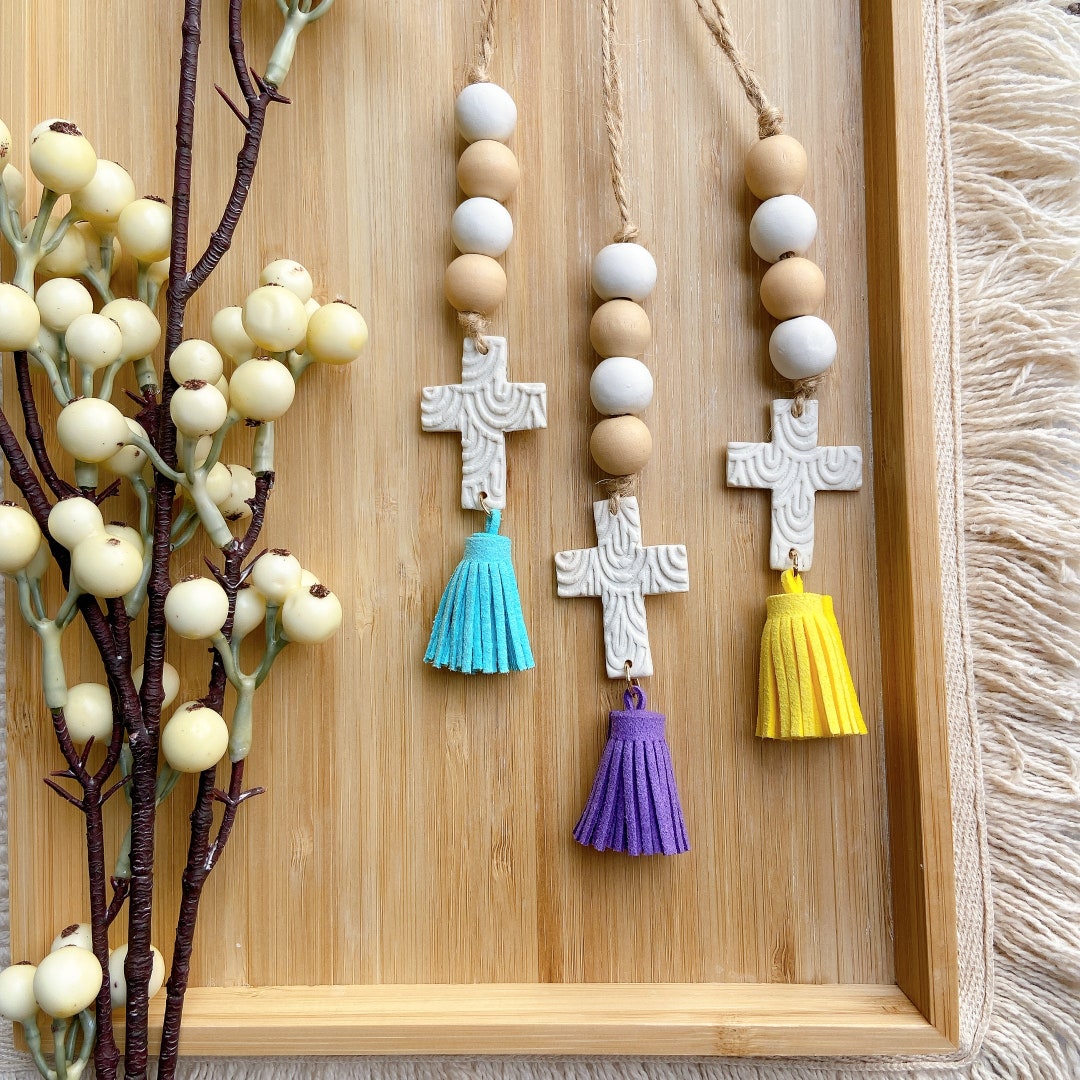 Cross Essential Oil Car Diffuser, Polymer Clay Cross Hanging Car Charm ...