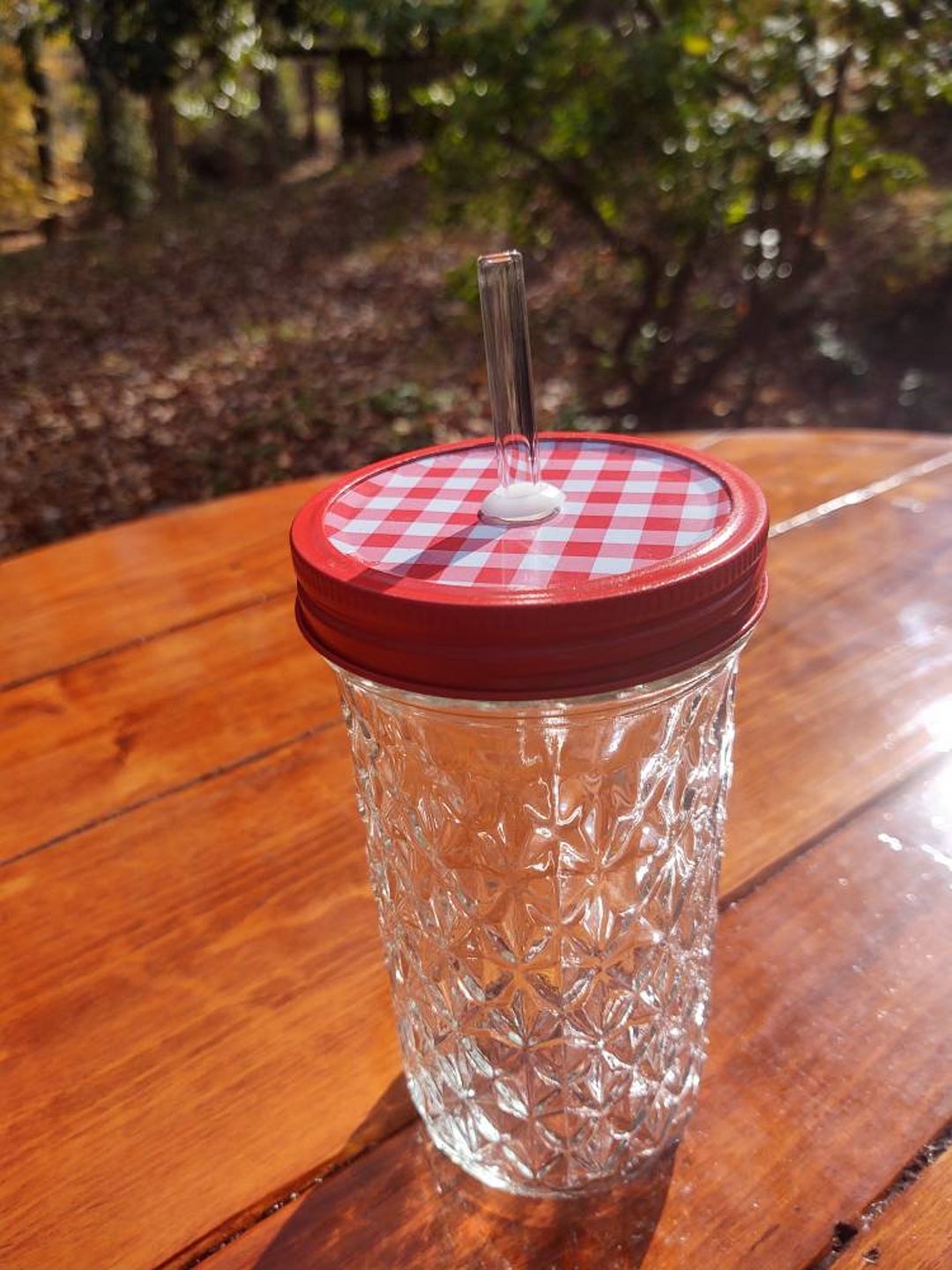 Jelly Jar Straw Cup Upcycled Diamond Jam Jar Drinking Jar Etsy