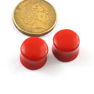 Red Coral Round Shape Handmade Ear Gauges PAIR Red Coral Organic Stone Plug Red Coral Plugs Red Coral Gauges - Size 3mm to 50mm Available.