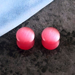 Beautiful Pink Cat Eye Stone Plug Double -Flare Cats Eye Fire Plugs Gauges Size 8g to 2 Inch ( 3mm to 50mm ) Sold in pair