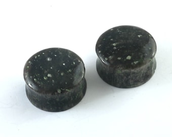 Black Dot Obsidian Gemstone Plugs Double Flare Dot Obsidian Gauges Size: 8g to 2 inch. 3mm to 50mm ( sold in pair)