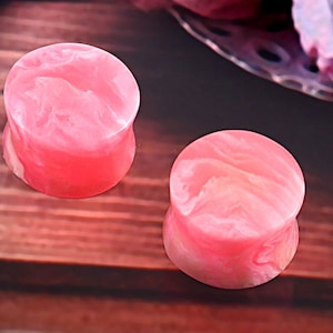 PAIR of Beautiful Organic Rhodochrosite Stone Plugs Double Flare Gauges Size 8g to 2 inch 3mm to 50mm (sold in pair)
