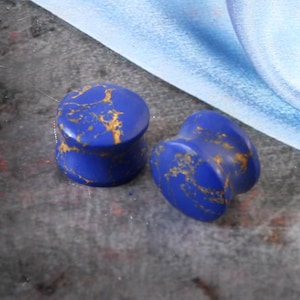 A Grade Organic Lapis lazuli Stone plugs Double Flare Ear Plugs Handmade Gauges Size 3mm to 50mm & Custom Available (sold in pair)