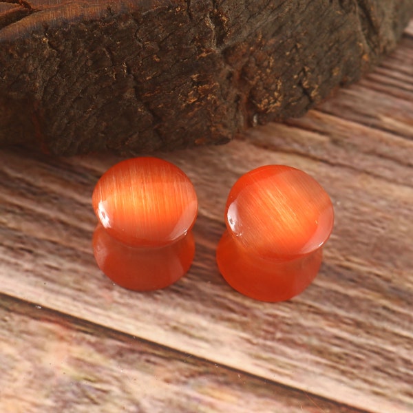 Orange Cat Eye Stone Plug Double -Flare Cats Eye Fire Plugs Jauges Taille 8g à 2 pouces (3mm à 50mm) Vendu par paire