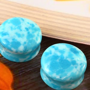 A Grade Larimar stone plugs Double Flare Ear Plugs Handmade Gauges Size 3mm to 50mm & Custom Available (sold in pair)