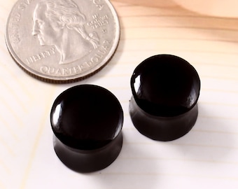 Real Natural Black Obsidian Stone Plugs ,Double Flare Natural Stone Plugs Size : 8g to 2 Inch ( 3mm to 50mm ) Sold in pair