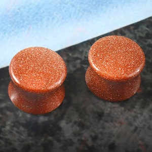 Orange Sunstone Ear Gauges Double- Flare Plugs Beautiful Ear Gauges  Size 8g to 2 inch 3mm to 50mm (sold in pair)