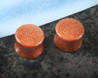 Orange Sunstone Ear Gauges Double- Flare Plugs Beautiful Ear Gauges  Size 8g to 2 inch 3mm to 50mm (sold in pair)