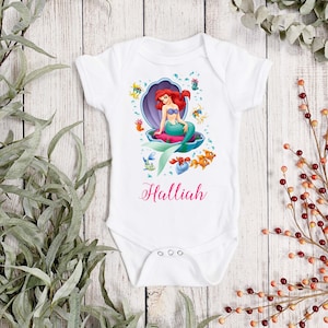 THE LITTLE MERMAID Personalised Baby Vest - Disney Ariel Sleepsuit - Disney Personalised Baby Clothing - Princess Ariel Baby Vest -Sleepsuit