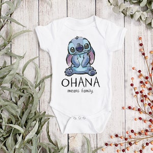 DISNEY STITCH OHANA Personalised Baby Vest - Disney Stitch Sleepsuite - Disney Personalised Baby Clothing - Ohana Means Family Baby Vest