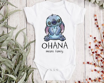 DISNEY STITCH OHANA Personalisierte Baby Weste - Disney Stitch Sleepsuit - Disney Personalisierte Baby Kleidung - Ohana bedeutet Familie Baby Weste
