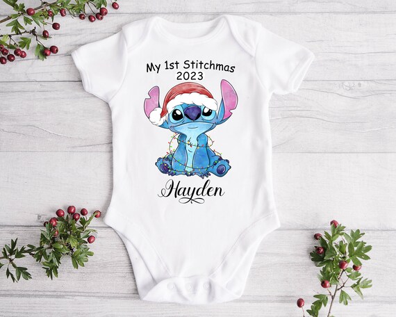DISNEY STITCH Chaleco de bebe personalizado Traje de dormir lindo de Navidad Ropa de bebe personalizada de Disney Disney Stitch 1st Christmas Baby Vest Etsy Mexico