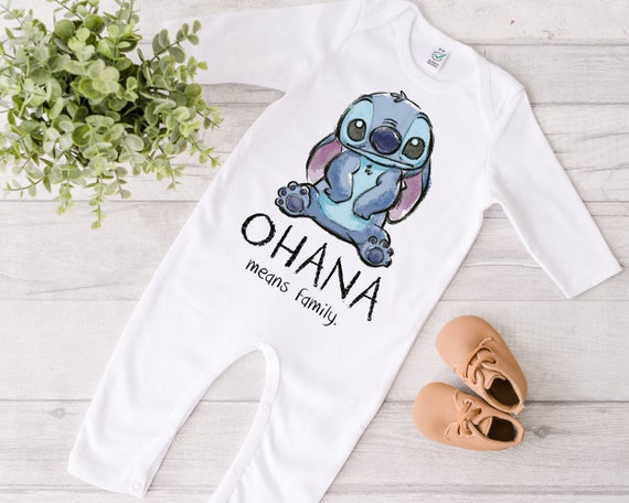 DISNEY STITCH Combinaison de nuit personnalisée - Disney Stitch Sleepsuite  - Disney Vêtements pour bébés personnalisés - Ohana Means Family Baby Vest