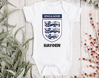 ENGELAND VOETBAL Gepersonaliseerde babyvest - Engeland voetbal slaapsuite - Engeland gepersonaliseerde babykleding - Engeland voetbal babyvest