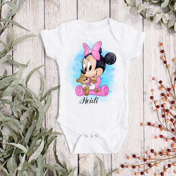 CUTE MINNIE MOUSE Chaleco de bebe personalizado Disney Minnie Sleepsuit Disney Ropa de bebe personalizada Minnie Mouse Baby Vest Sleepsuit Etsy Mexico