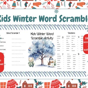 Descarga instantánea del libro de actividades de Word Scramble de invierno para niños
