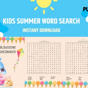 Actividad imprimible de búsqueda de palabras de verano para niños