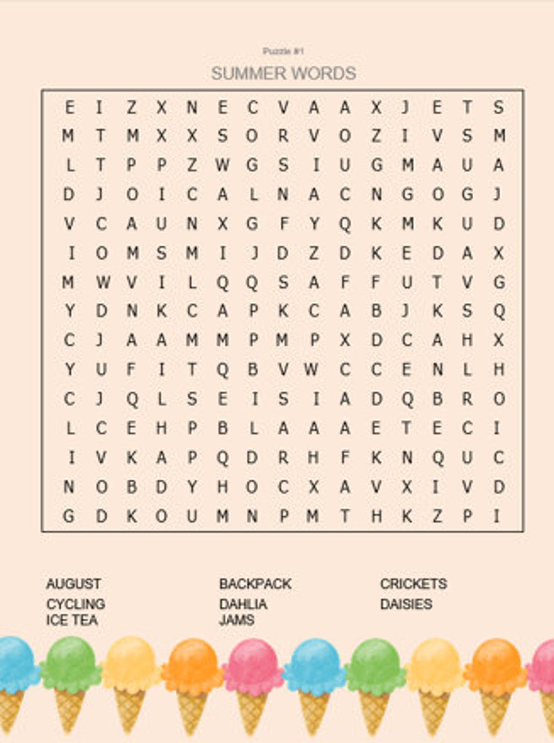 Kids Summer Word Search Printable Activity - Etsy