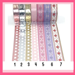 WASHI SAMPLES:  Simply Gilded 2022 Metallic Heart Lace Scallops & Floral Ribbon