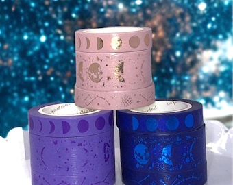 Washi Tape Samples: Lunar Magic in Shockwave Purple, Shockwave Cobalt Blue and Velvet Rose