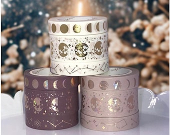 Washi Tape-prover: Lunar Magic i snö, mörk orkidé och satinchampagne