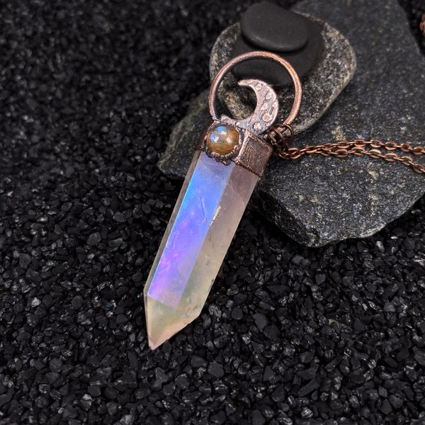 Pendentif Quartz Aura Angélique Violet - Collier Corde Réglable 90cm - Neuf Avec étiquettes