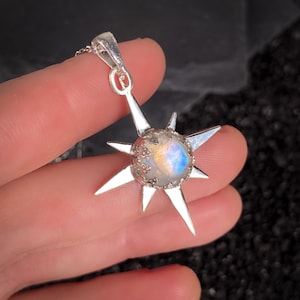 Silver witchcraft jewelry, Moonstone celestial pendant, Sterling silver star necklace, witch magic amulet, silver 925 Venus charm, esoteric