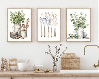 Kitchen Wall Art| Modern Wall Art| Barnhouse Art| Ivy Art| Utensil Art| Boho Art| Set of 3 Art| Home Decor| Simple Art| Summer Art