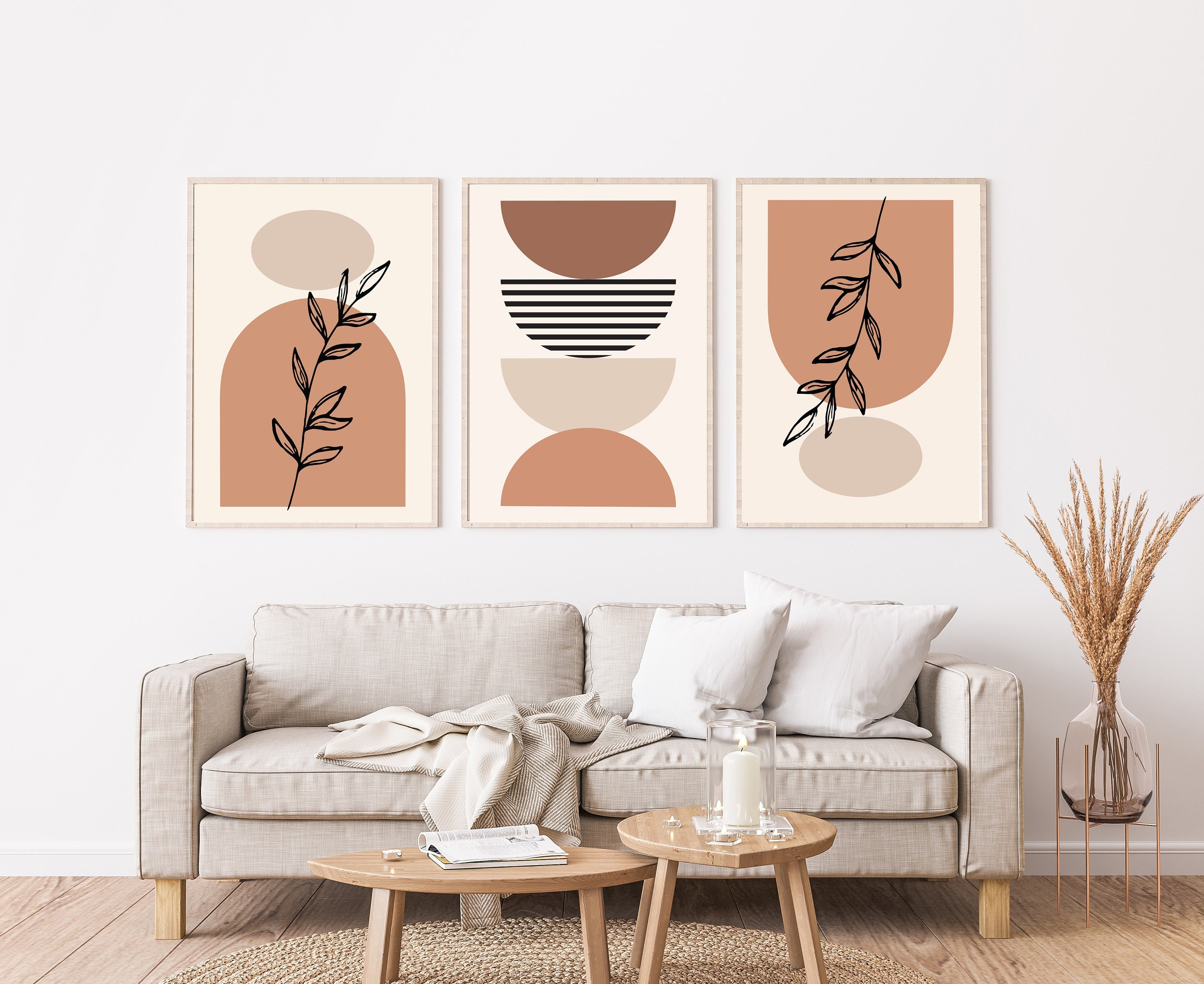 Set of 3 Boho Wall Art Terracotta Abstract Decor Mid Etsy