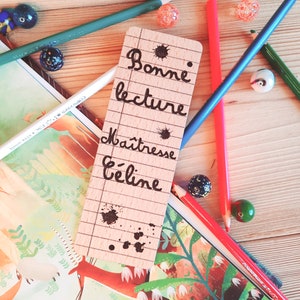 Personalized solid wood Bookmark for end of year gift, master, mistress, ATSEM, nanny