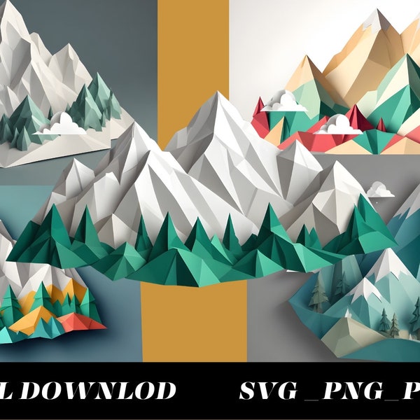 Mountain SVG PNG , papercut Mountain, vector, clipart files, Mountain Clipart Bundle, digital download