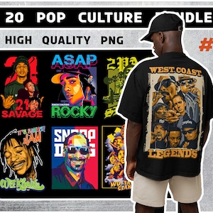 20 pop culture T-Shirt Designs - PNG - Great for Stickers, T-shirts, Hoodies, hip hop bundle T-shirts Png, western T-shirts