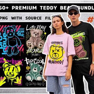 60 + Premium classy teddy bear design bundle, Modern T-Shirt Design Bundle, Pop Culture, Urban Clothing, T-Shirt Print Design