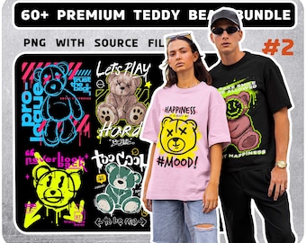 Teddy Bear T-Shirt Design Bundle: Urban Pop Culture (PNG, EPS, SVG)